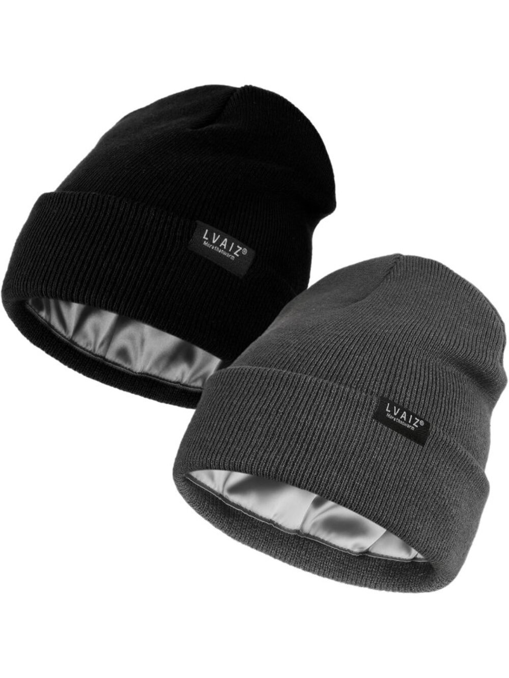 Cozy Satin Lined Beanies for Men & Women - 2 Pack Warm Cuffed Winter Hats